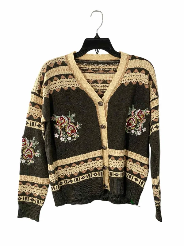 Unknown Brand Size M Grey Beige Embroidered Cardigan Sweater Wool Fabric Cashmere Fabric Tweed Fabric