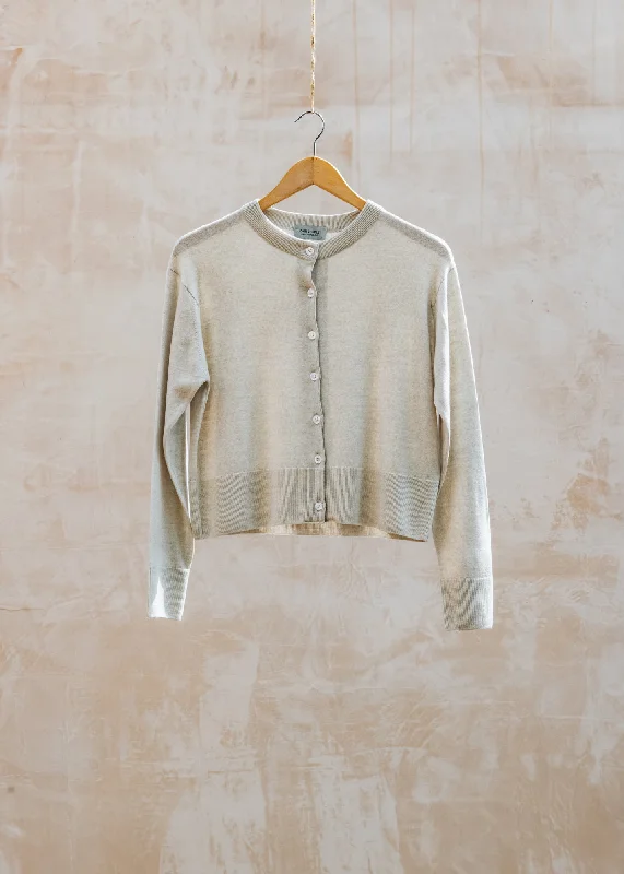 Diana Round Neck Cardigan in Grey Fleece Solid Color Striped Floral Print