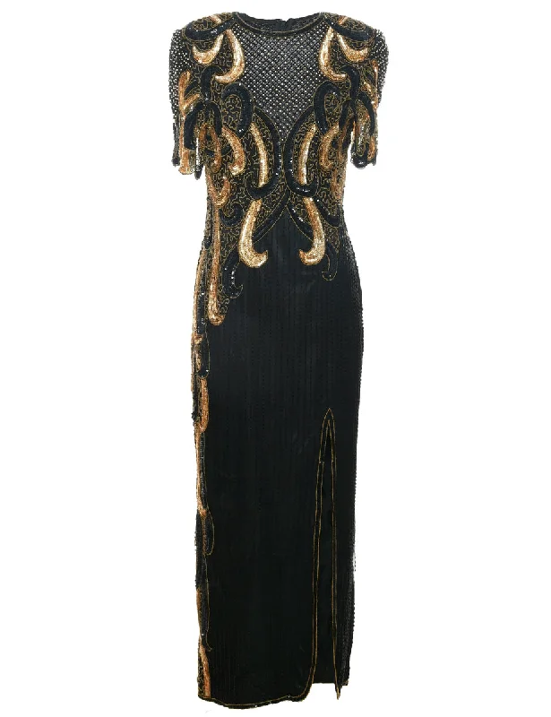 Silk Embellished Party Dress - S empire Waist empire
