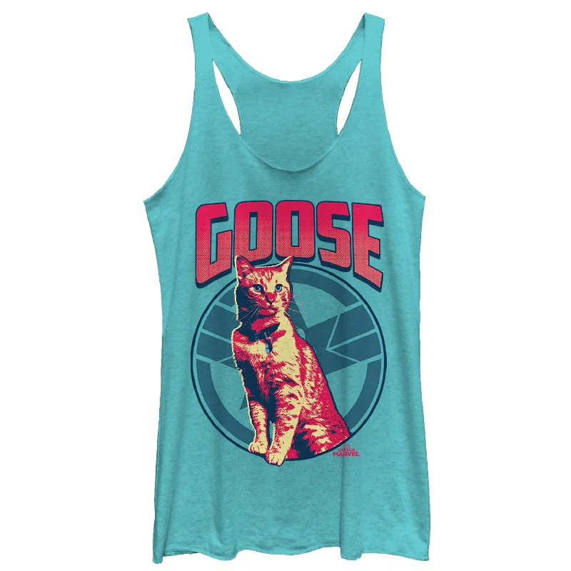 Women's Marvel Captain Marvel Goose Cat Badge Racerback Tank Top coral tank top