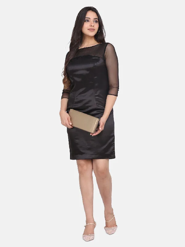 Satin Party Dress - Black Tunics Stylish elegant