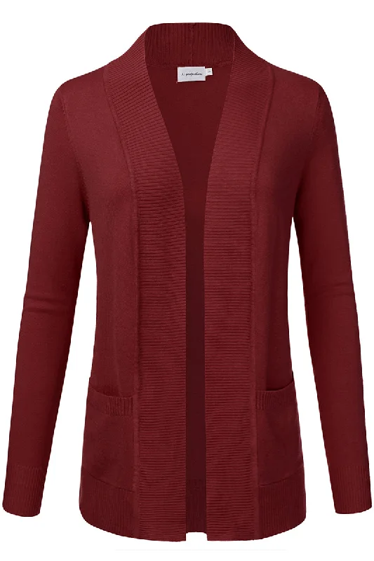 WOMEN'S OPEN FRONT KNIT LONG SLEEVE POCKETS SWEATER CARDIGAN Polka Dot Checkered Tartan WOMEN'S OPEN FRONT KNIT LONG SLEEVE POCKETS SWEATER CARDIGAN Polka Dot Checkered Tartan