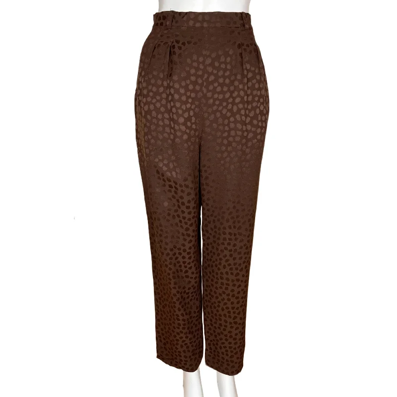 1990s Vintage Anne Klein Pants Brown Silk Size 10 Soft Stretch Trousers