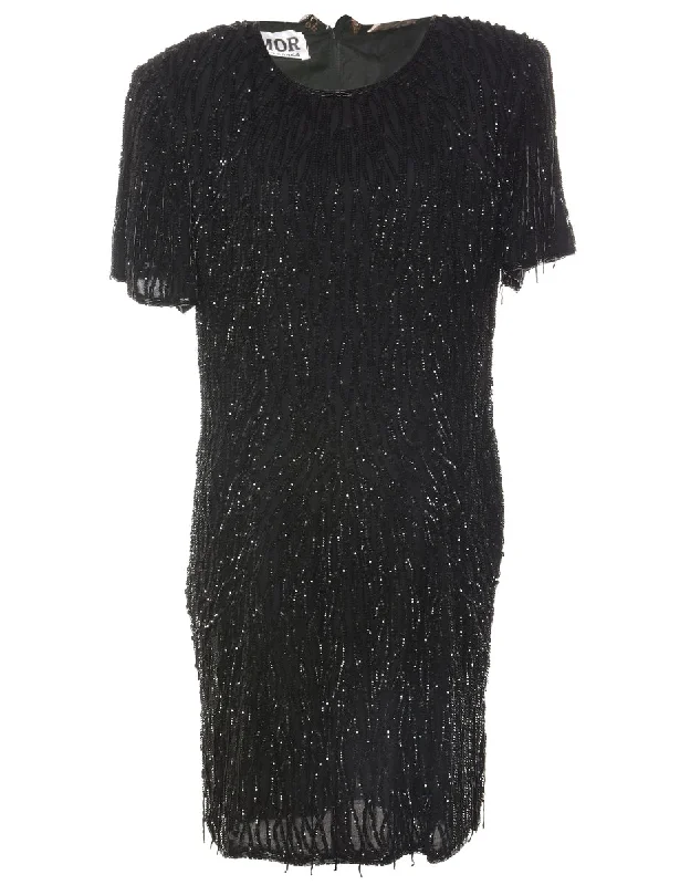 Silk Sequined Party Dress - M Boatneck Modish Everyday