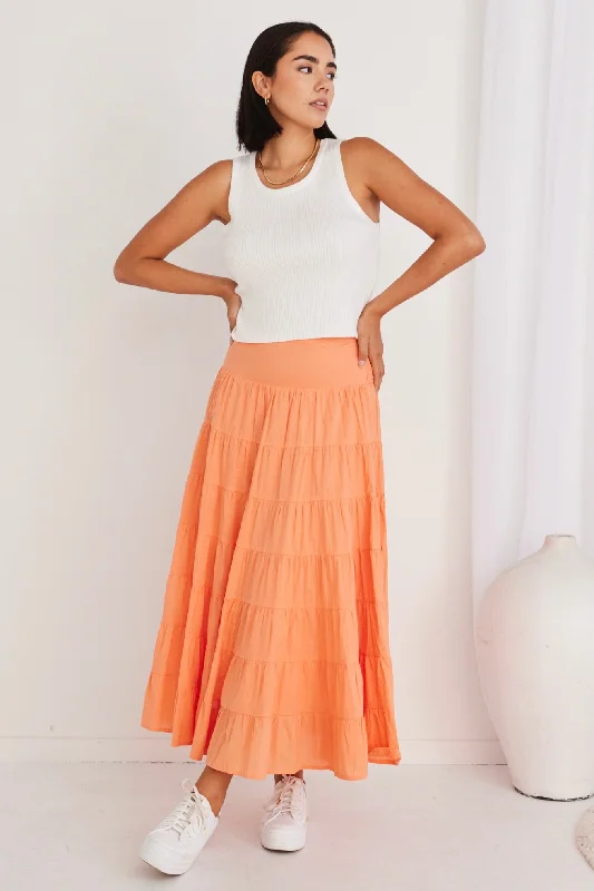 Lyrical Melon Cotton Voile Multi Tiered Maxi Skirt lace skirt romantic