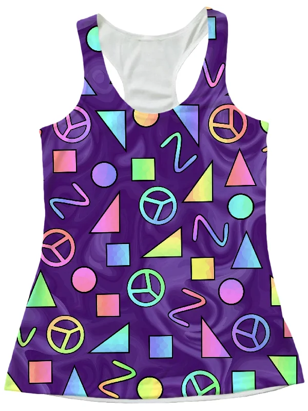 Retro Shapes Peace Symbols Purple Women's Tank v-neck tank top