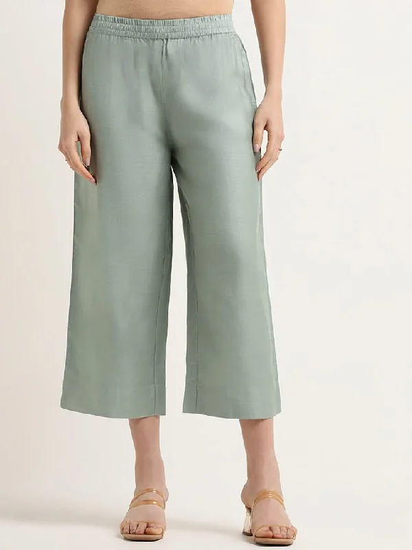 Zuba Green Straight-Leg Pants Comfortable Pleated Pants
