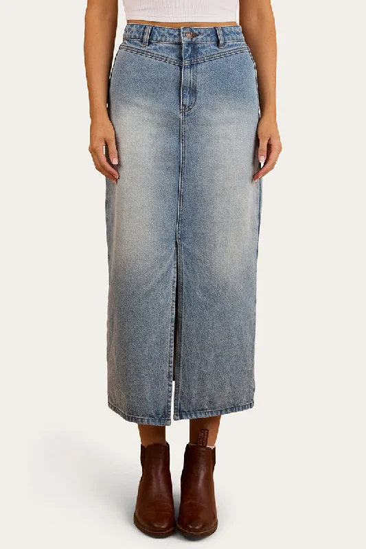Christa Womens Midi Skirt - Light Wash Blue wool skirt warm