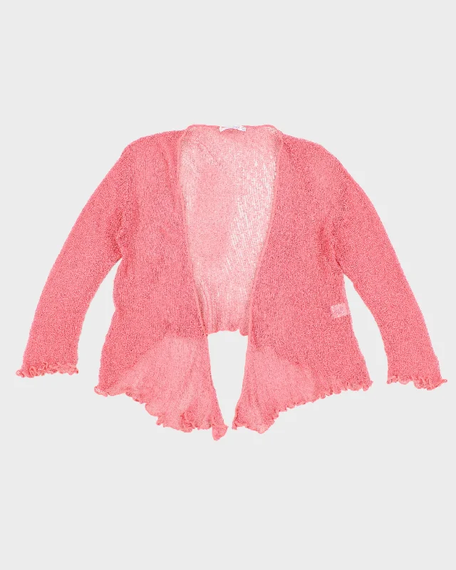 Womens Pink Balletcore Transparent Loose Knit Cardigan - S Long Cardigan Short Cardigan Medium Cardigan