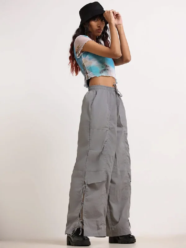 Nuon Grey Parachute Pants Formal Linen Trousers