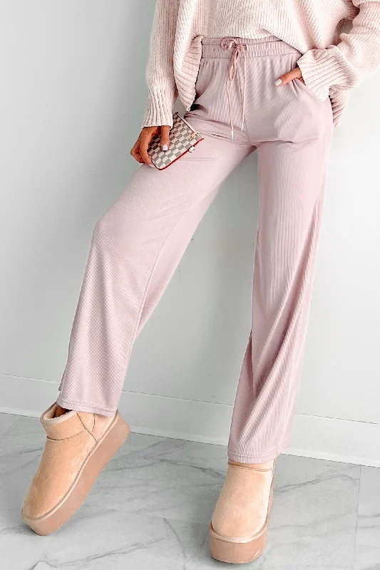 I'm Staying Put Wide Leg Drawstring Pants (Rose) Comfortable Jogging Pants