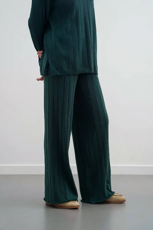 RIB-KNIT STRAIGHT PANTS Classic Flared Pants