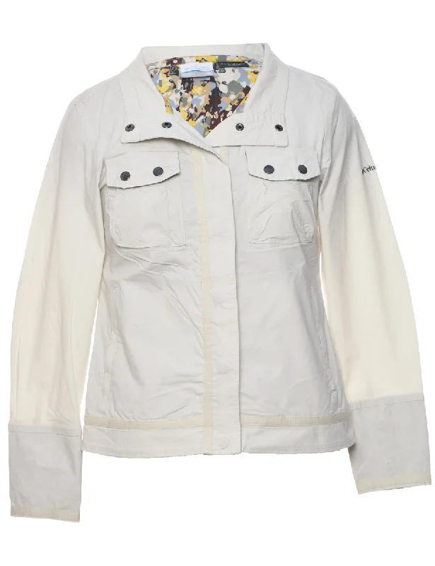 Columbia Beige Jacket - M Herringbone Jacket Houndstooth Jacket Plaid Jacket