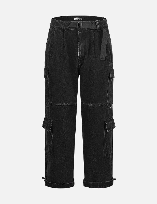Two Tone Distressed Oversized Cargo Pants Relaxed High-Waist Trousers