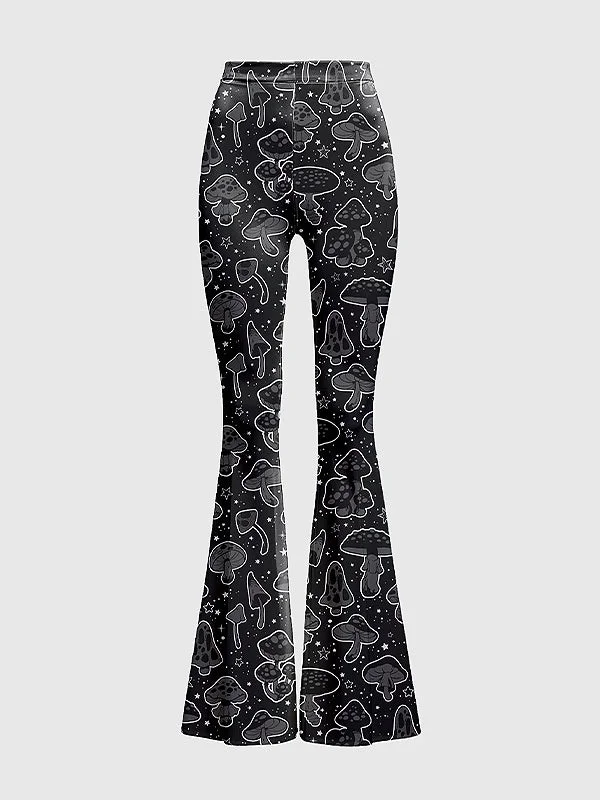 Fairy Grunge Mushroom Flare Pants Warm Wool Trousers