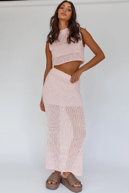 Bayside Crochet Maxi Skirt Pink chiffon skirt airy