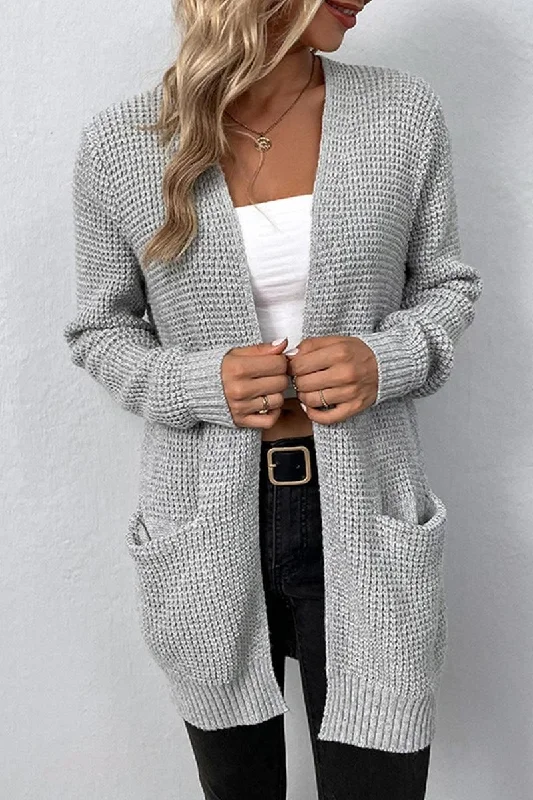 WOMENS KNITTED OPEN FRONT CARDIGAN Hooded Cardigan Collared Cardigan Shawl Collar