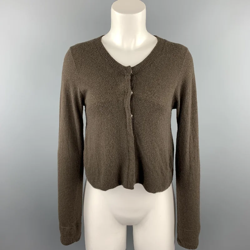 KRISTENSEN DU NORD Size S Brown Knitted Cashmere Cardigan Real Fur Shearling Chenille