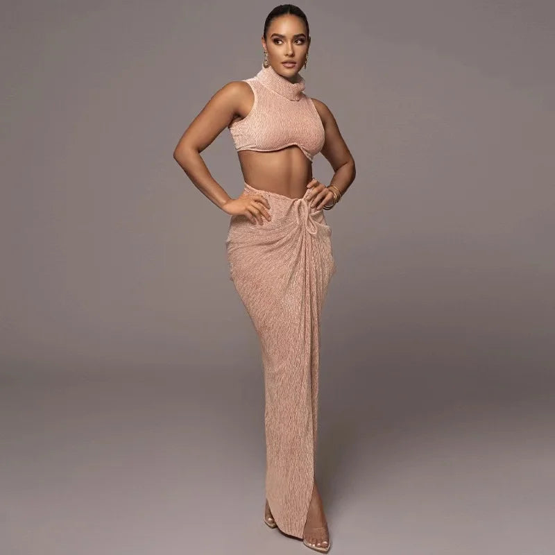 2024 Women Summer Sexy Tank Tops Long Skirt Beach Vacation Two Piece Matching Sets Outfits Female Solid Dress trendy tank top