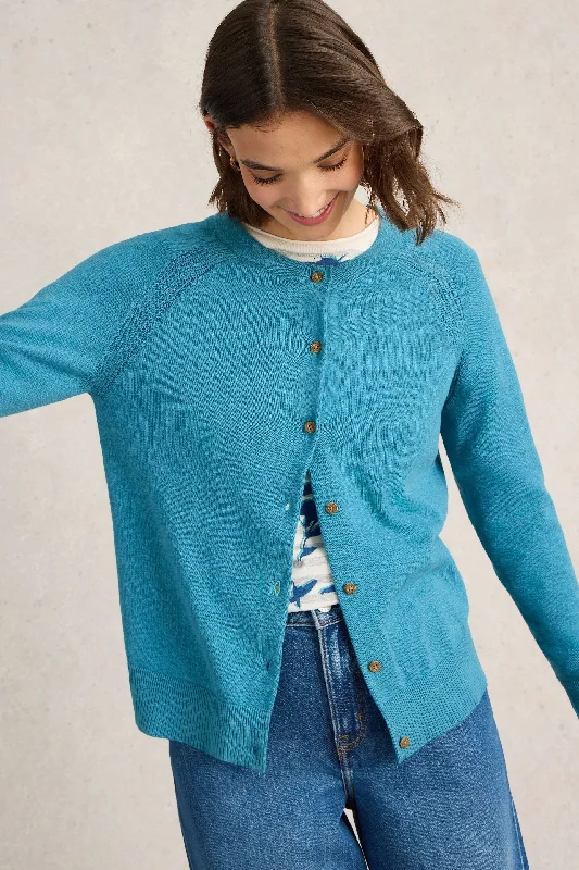 White Stuff Lulu Mid Blue Cardigan Mesh Fabric Canvas Fabric Denim Fabric