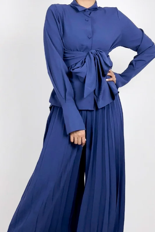Belted top & pleated pant set D Formal Dress Pants