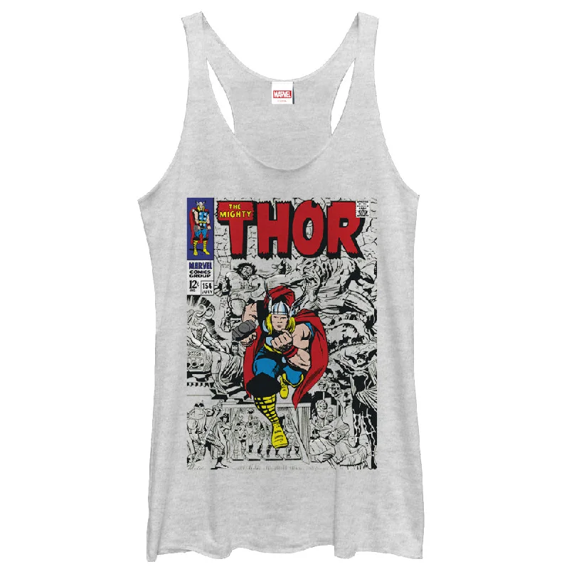 Women's Marvel Mighty Thor Comic Book Cover Print Racerback Tank Top long tank top
