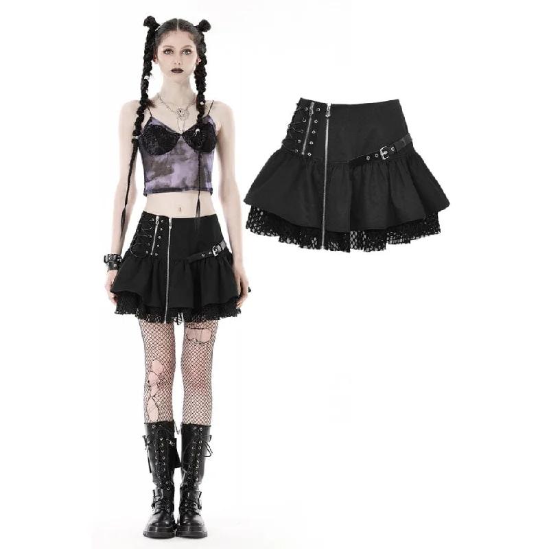 Women's Punk Mesh Splice Buckle Zipper Skirt pencil skirt chic