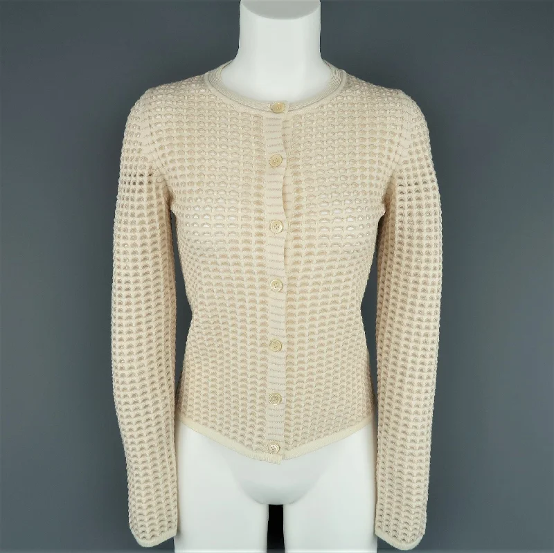 CHLOE Size L Cream Stretch Wool Mesh Knit Crewneck Cardigan Layered Multi-layer Single Layer CHLOE Size L Cream Stretch Wool Mesh Knit Crewneck Cardigan Layered Multi-layer Single Layer