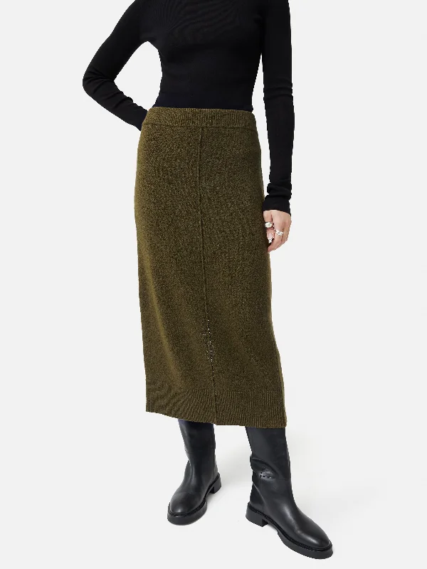 Pencil Knitted Skirt | Khaki corduroy skirt cozy