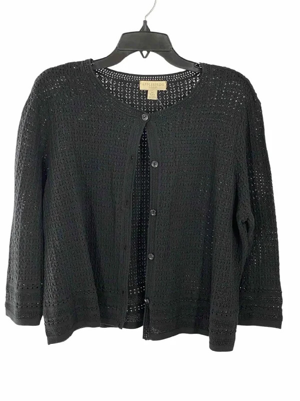 Appleseed's Size 1X Black Knit Cardigan Sweater Fleece Fabric Down Fabric Feather Fabric