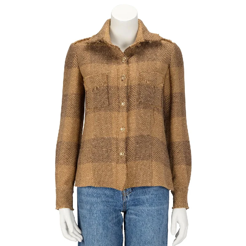 Chanel Brown Chevron Tweed Shirt Jacket FR 34 Rayon Jacket Velvet Jacket Corduroy Jacket Chanel Brown Chevron Tweed Shirt Jacket FR 34 Rayon Jacket Velvet Jacket Corduroy Jacket