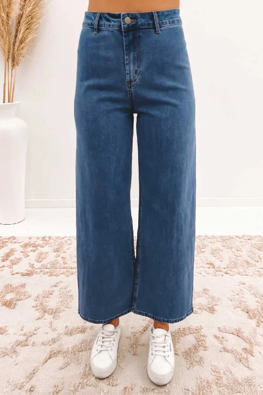 Cayn Denim Pant Mid Blue Classic Flared Pants