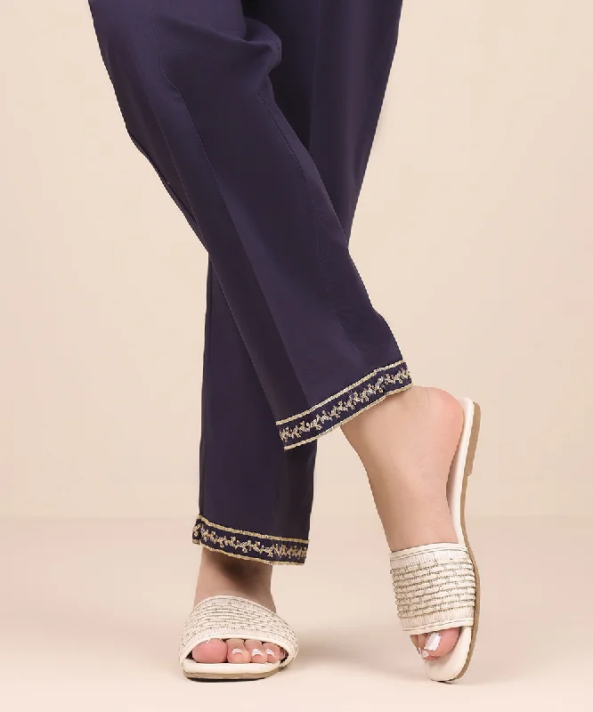 Embroidered Cambric Straight Pants Cozy Fitted Pants