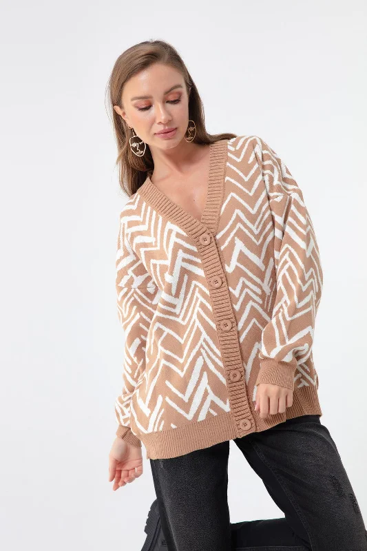 Female Zigzag Pattern Knitwear Cardigan Rayon Fabric Velvet Fabric Corduroy Fabric