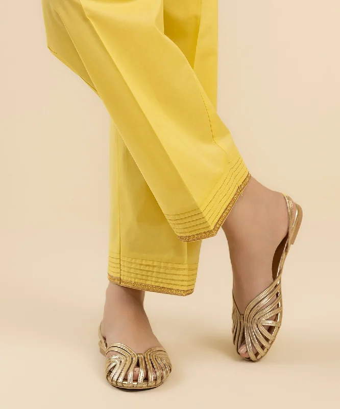 Solid Cambric Straight Pants Classic Pleated Pants
