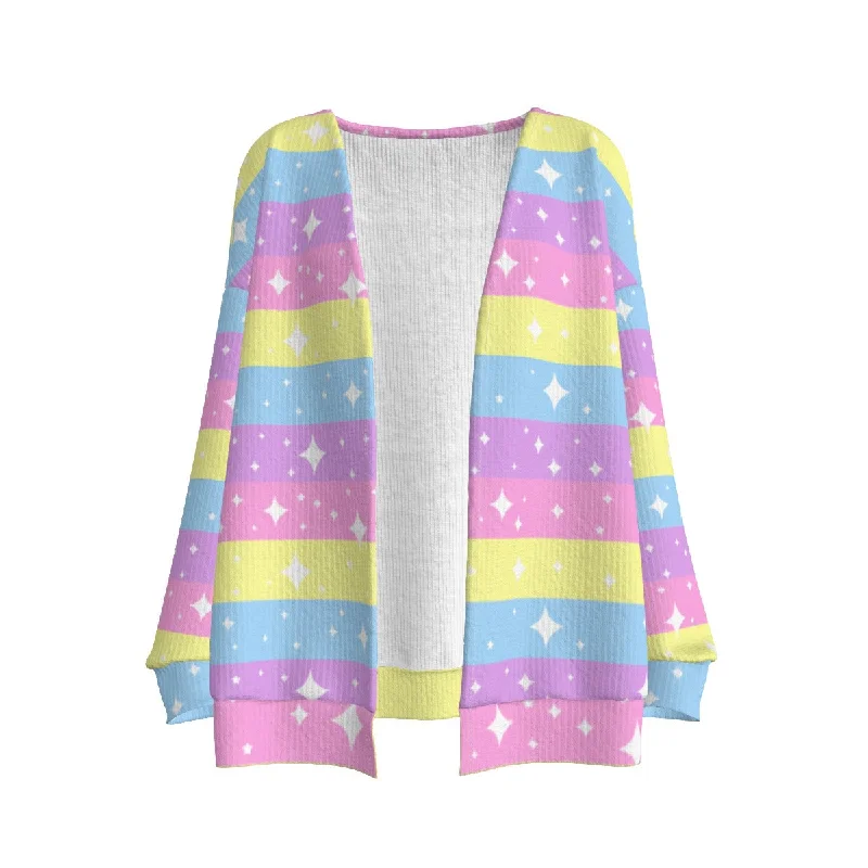 Rainbow Ribbon Open Front Cardigan Toggled Drawstring Belted