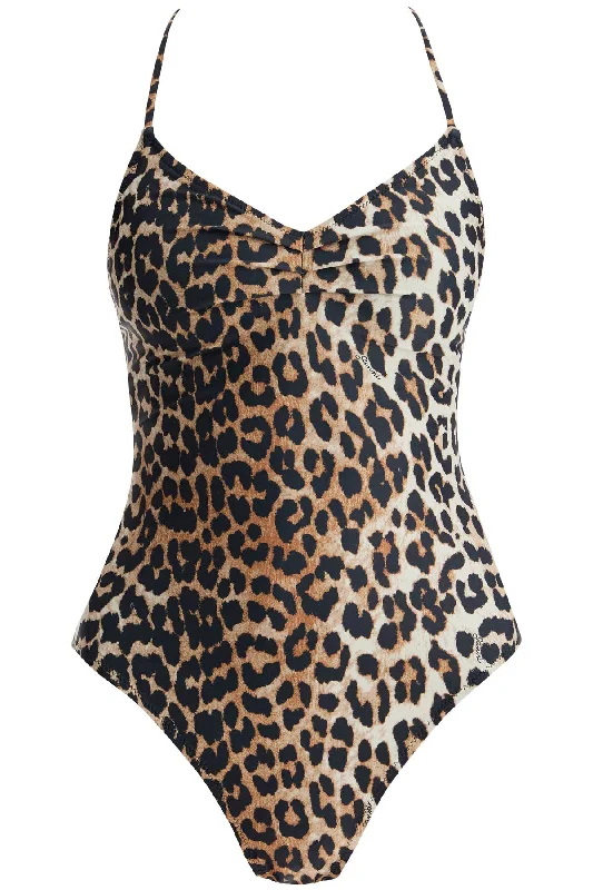 One-piece Leopard Print Swimsuit  - Beige Push-Up Bikini Bottoms