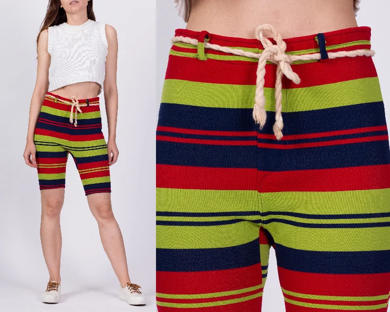 60s Striped Long Swim Shorts - Unisex XS Elegant Swimsuit Bottoms