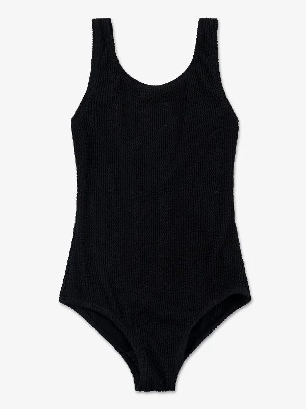 Alivia Crinkle One Piece Swimsuit - Black Vintage Swimwear Look