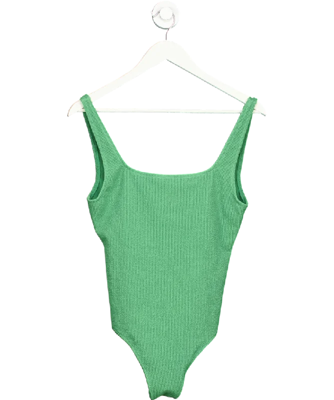 Arket Green Square Neck Crinkle Swimsuit UK 16 Sporty Swimsuit Style
