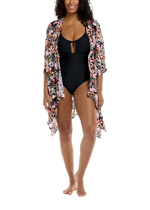 Body Glove Swimwear Aubree Black Floral Kimono Cover Up 39-475659 Classic One-Piece
