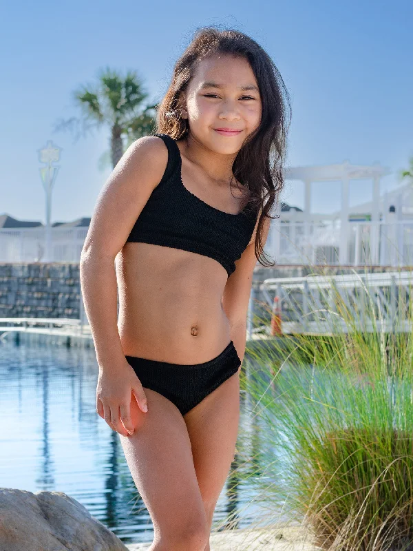 Crinkle Bikini Swimsuit - Black Elegant Swimsuit Bottoms