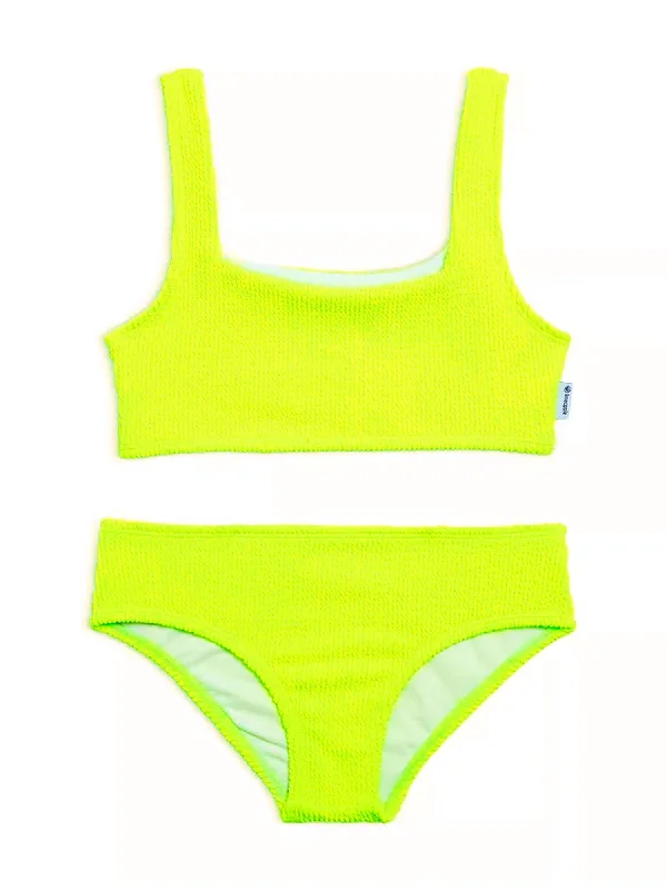 Crinkle Bikini Swimsuit - Lime Lace-Detail Bikini Set