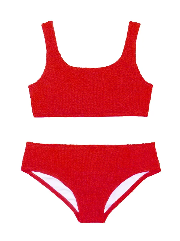 Crinkle Bikini Swimsuit - Red Sporty Swimwear Bottoms