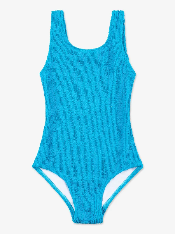 Crinkle One Piece Swimsuit - Blue Stylish Cover-Up Set