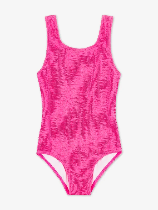 Fiorella Crinkle One Piece Swimsuit - Fuchsia Comfortable Swim Dress