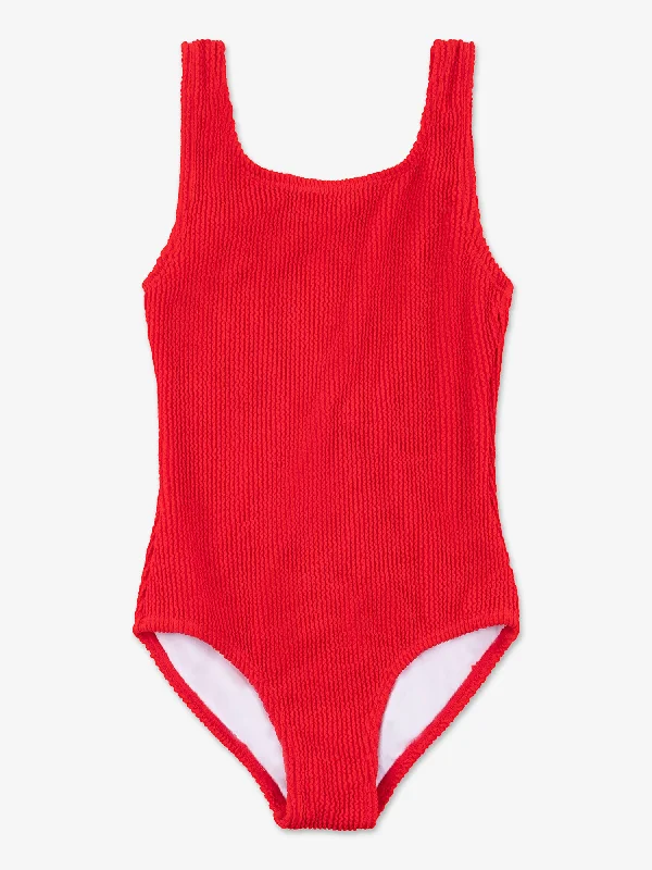 Crinkle One Piece Swimsuit - Red Sexy Cutout Swimsuit