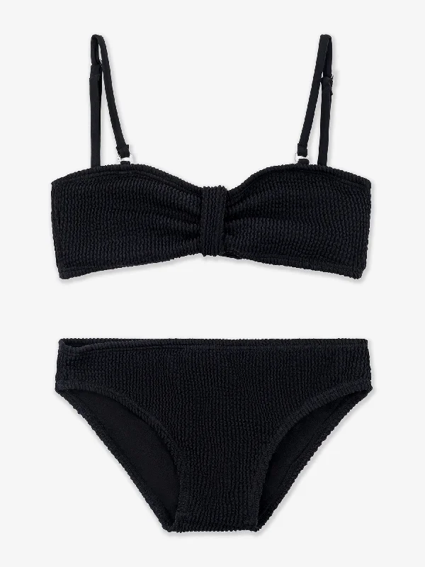 Crinkle Two Piece Bandeau Bikini Swimsuit - Black Classic Two-Piece Bikini