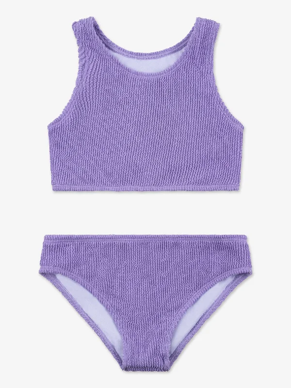 Crinkle Two Piece Tankini Swimsuit - Periwinkle Elegant Ruffled Bikini