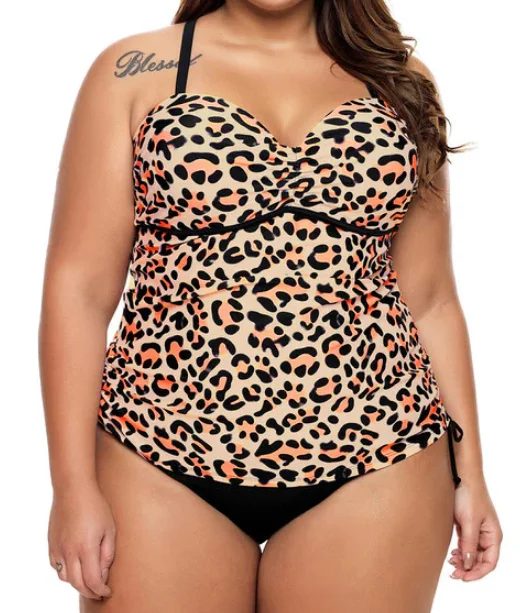 Cute Leopard Print Sweetheart Tankini Swimsuit Floral Print Swimsuit